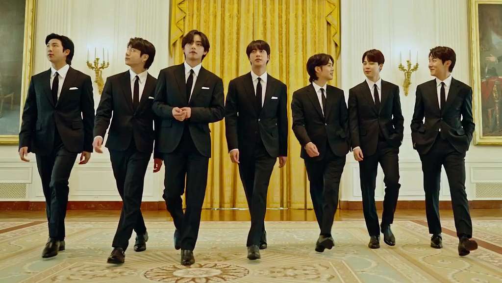 BTS members group photo at the White House for Korean saju compatibility analysis